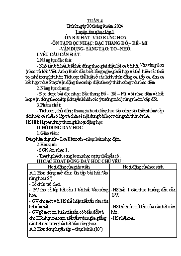Giáo án Âm nhạc + Hoạt động trải nghiệm Lớp 1+4 - Tuần 4 - Năm học 2024-2025