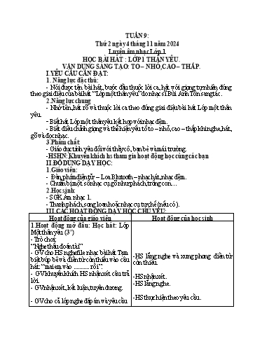 Giáo án Âm nhạc + Hoạt động trải nghiệm Lớp 1+4+5 (Kết nối tri thức) - Tuần 9 - Năm học 2024-2025