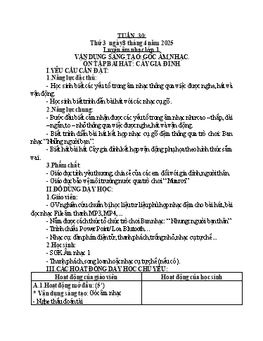 Giáo án Âm nhạc + Hoạt động trải nghiệm Lớp 1+4+5 (Kết nối tri thức) - Tuần 30 - Năm học 2024-2025