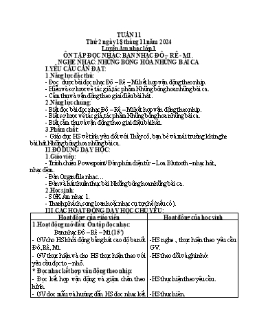 Giáo án Âm nhạc + Hoạt động trải nghiệm Lớp 1+4+5 (Kết nối tri thức) - Tuần 11 - Năm học 2024-2025