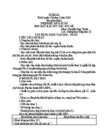 Giáo án Âm nhạc + Hoạt động trải nghiệm Lớp 1+4+5 (Kết nối tri thức) - Tuần 19 - Năm học 2024-2025