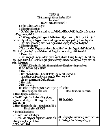 Giáo án Âm nhạc + Hoạt động trải nghiệm Lớp 1+4+5 (Kết nối tri thức) - Tuần 18 - Năm học 2024-2025
