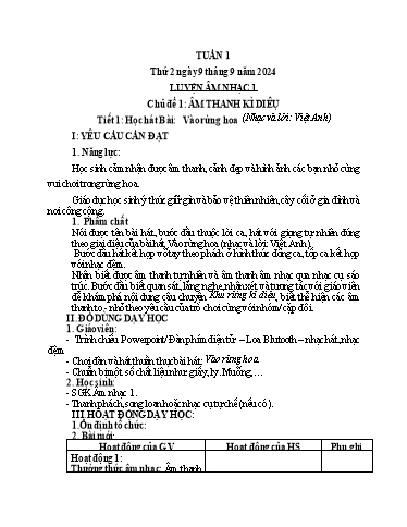 Giáo án Âm nhạc + Hoạt động trải nghiệm Lớp 1+4+5 - Tuần 1 - Năm học 2024-2025