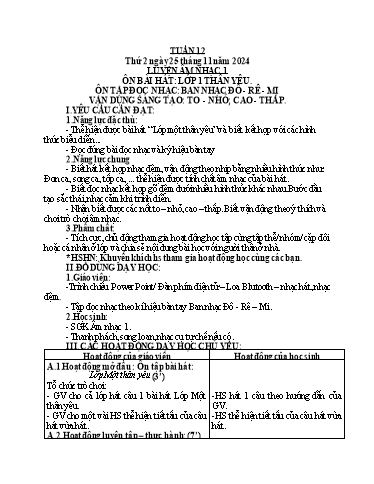 Giáo án Âm nhạc + Hoạt động trải nghiệm Lớp 1+4+5 - Tuần 12 - Năm học 2024-2025