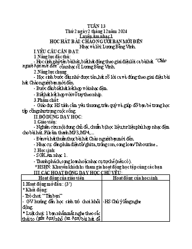 Giáo án Âm nhạc + Hoạt động trải nghiệm Lớp 1+4+5 - Tuần 13 - Năm học 2024-2025