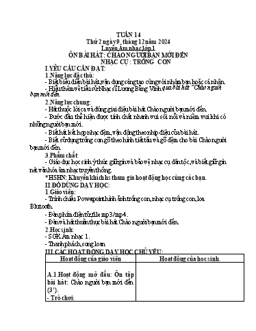 Giáo án Âm nhạc + Hoạt động trải nghiệm Lớp 1+4+5 - Tuần 14 - Năm học 2024-2025