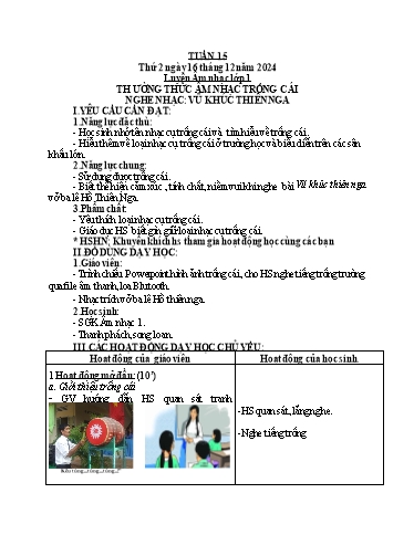 Giáo án Âm nhạc + Hoạt động trải nghiệm Lớp 1+4+5 - Tuần 15 - Năm học 2024-2025