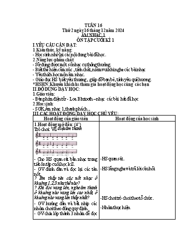 Giáo án Âm nhạc + Hoạt động trải nghiệm Lớp 1+4+5 - Tuần 16 - Năm học 2024-2025