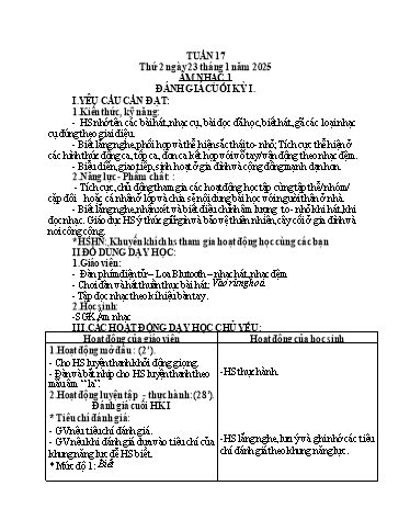 Giáo án Âm nhạc + Hoạt động trải nghiệm Lớp 1+4+5 - Tuần 17 - Năm học 2024-2025