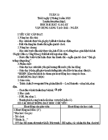 Giáo án Âm nhạc + Hoạt động trải nghiệm Lớp 1+4+5 - Tuần 23 - Năm học 2024-2025