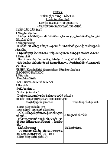 Giáo án Âm nhạc + Hoạt động trải nghiệm Lớp 1+4+5 - Tuần 5 - Năm học 2024-2025
