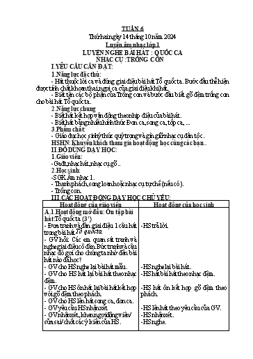 Giáo án Âm nhạc + Hoạt động trải nghiệm Lớp 1+4+5 - Tuần 6 - Năm học 2024-2025