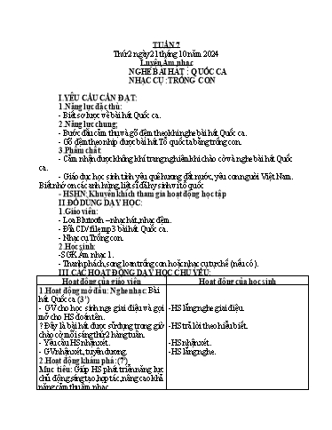 Giáo án Âm nhạc + Hoạt động trải nghiệm Lớp 1+4+5 - Tuần 7 - Năm học 2024-2025