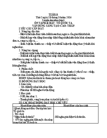 Giáo án Âm nhạc + Hoạt động trải nghiệm Lớp 1+4+5 - Tuần 8 - Năm học 2024-2025