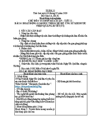 Giáo án Âm nhạc + Hoạt động trải nghiệm Tiểu học (Kết nối tri thức) - Tuần 22 - Năm học 2024-2025