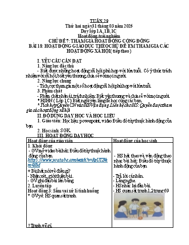 Giáo án Âm nhạc + Hoạt động trải nghiệm Tiểu học (Kết nối tri thức) - Tuần 29 - Năm học 2024-2025