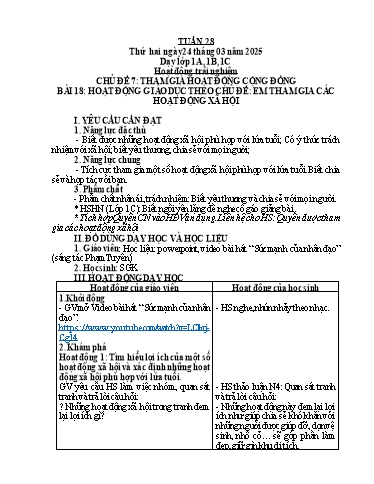 Giáo án Âm nhạc + Hoạt động trải nghiệm Tiểu học (Kết nối tri thức) - Tuần 28 - Năm học 2024-2025