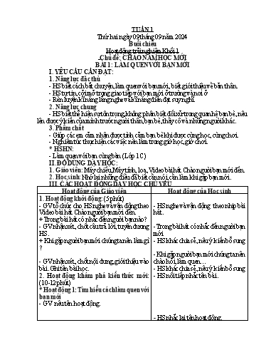 Giáo án Âm nhạc + Hoạt động trải nghiệm Tiểu học (Kết nối tri thức) - Tuần 1 - Năm học 2024-2025