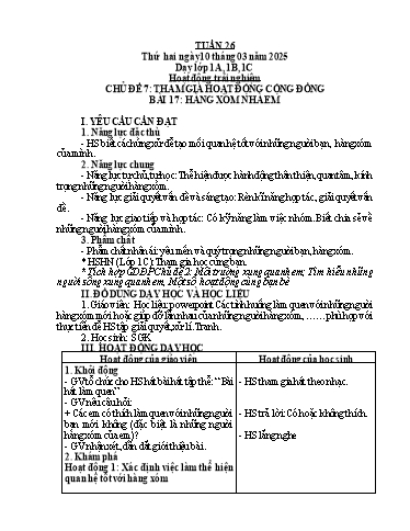 Giáo án Âm nhạc + Hoạt động trải nghiệm Tiểu học (Kết nối tri thức) - Tuần 26 - Năm học 2024-2025