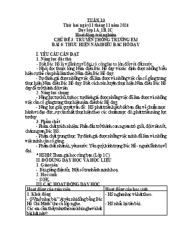 Giáo án Âm nhạc + Hoạt động trải nghiệm Tiểu học (Kết nối tri thức) - Tuần 10 - Năm học 2024-2025