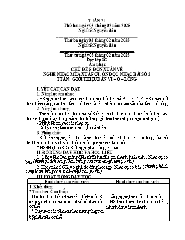 Giáo án Âm nhạc + Hoạt động trải nghiệm Tiểu học (Kết nối tri thức) - Tuần 21 - Năm học 2024-2025