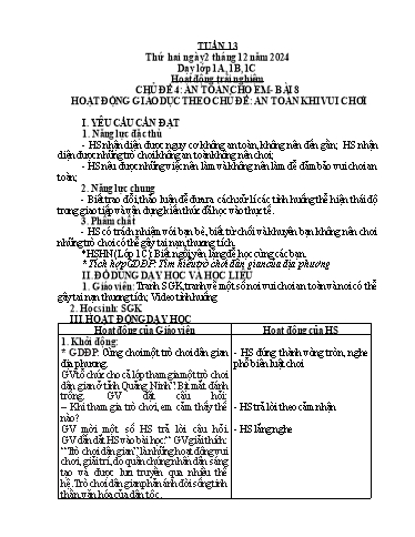 Giáo án Âm nhạc + Hoạt động trải nghiệm Tiểu học (Kết nối tri thức) - Tuần 13 - Năm học 2024-2025