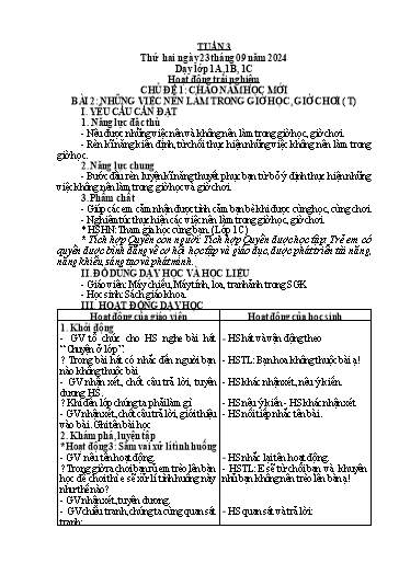 Giáo án Âm nhạc + Hoạt động trải nghiệm Tiểu học (Kết nối tri thức) - Tuần 3 - Năm học 2024-2025