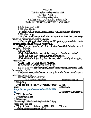 Giáo án Âm nhạc + Hoạt động trải nghiệm Tiểu học (Kết nối tri thức) - Tuần 25 - Năm học 2024-2025