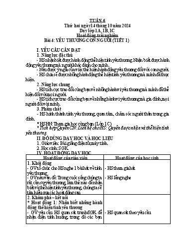 Giáo án Âm nhạc + Hoạt động trải nghiệm Tiểu học (Kết nối tri thức) - Tuần 6 - Năm học 2024-2025