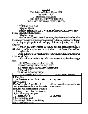 Giáo án Âm nhạc + Hoạt động trải nghiệm Tiểu học (Kết nối tri thức) - Tuần 8 - Năm học 2024-2025