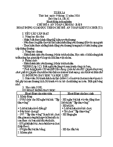 Giáo án Âm nhạc + Hoạt động trải nghiệm Tiểu học - Tuần 14 - Năm học 2024-2025
