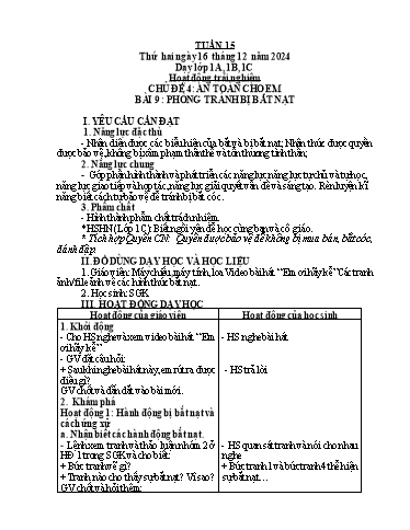 Giáo án Âm nhạc + Hoạt động trải nghiệm Tiểu học - Tuần 15 - Năm học 2024-2025