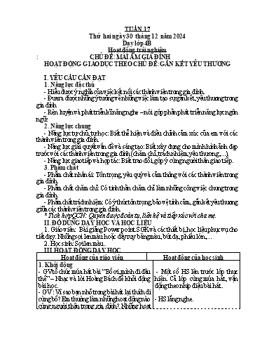 Giáo án Âm nhạc + Hoạt động trải nghiệm Tiểu học - Tuần 17 - Năm học 2024-2025
