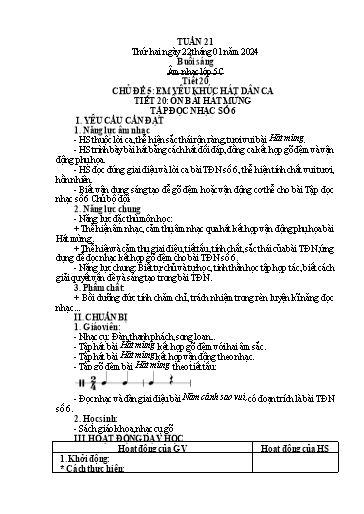 Giáo án Âm nhạc + Kỹ năng sống Tiểu học (Kết nối tri thức) - Tuần 21 - Năm học 2023-2024