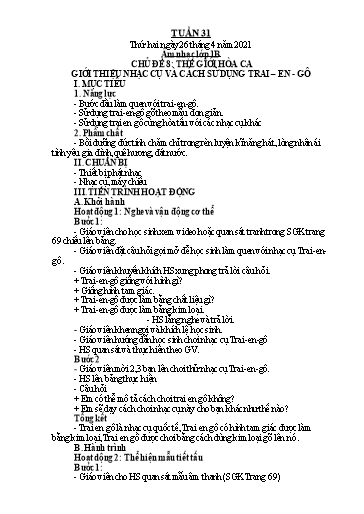 Giáo án Âm nhạc Lớp 1+2+4 - Tuần 31 - Năm học 2020-2021
