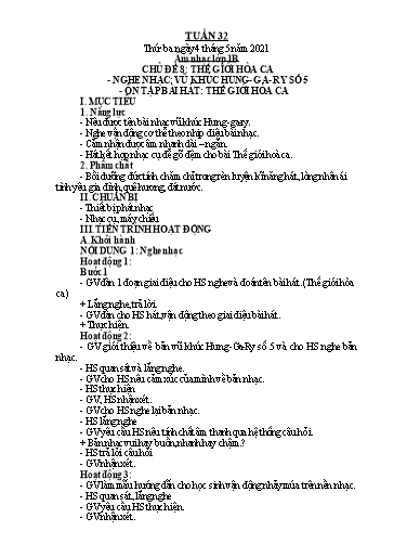 Giáo án Âm nhạc Lớp 1+2+4 - Tuần 32 - Năm học 2020-2021