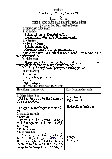 Giáo án Âm nhạc Lớp 1+3+4 - Tuần 3 - Năm học 2021-2022