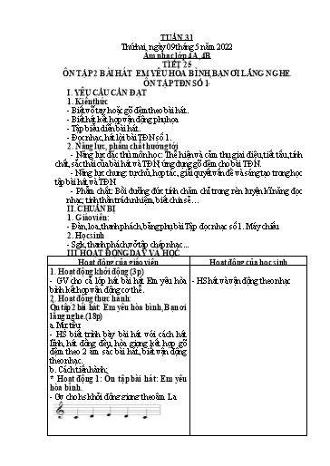 Giáo án Âm nhạc Lớp 1+4 - Tuần 31 - Năm học 2021-2022