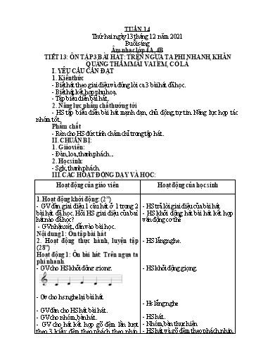Giáo án Âm nhạc Lớp 2+4 - Tuần 14 - Năm học 2021-2022