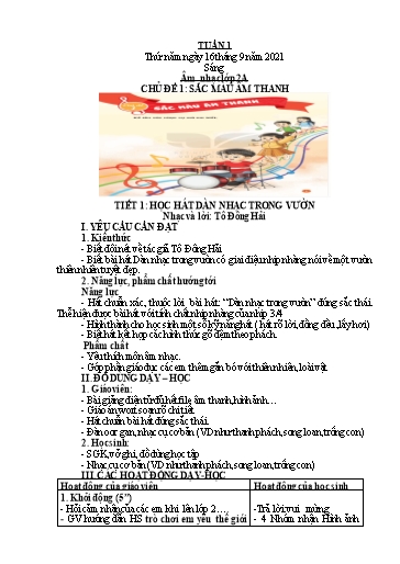 Giáo án Âm nhạc Lớp 2+5 (Kết nối tri thức) - Tuần 1 - Năm học 2021-2022