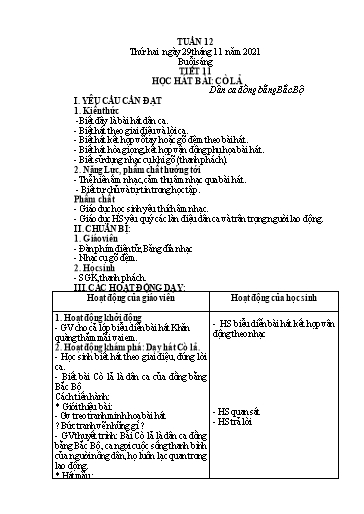 Giáo án Âm nhạc Lớp 3+4+5 - Tuần 12 - Năm học 2021-2022