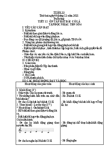 Giáo án Âm nhạc Lớp 4 - Tuần 13 - Năm học 2021-2022