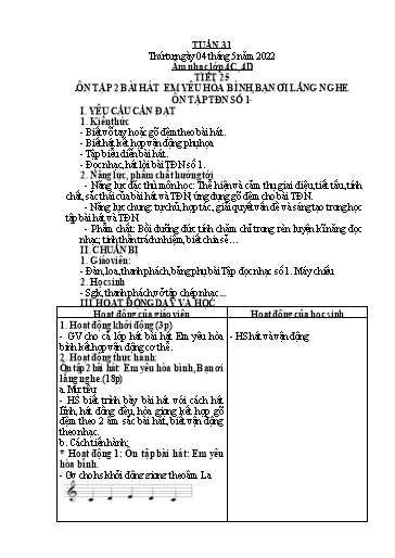 Giáo án Âm nhạc Lớp 4 - Tuần 31 - Năm học 2020-2021