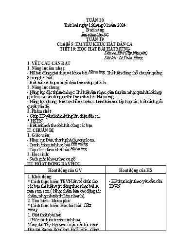 Giáo án Âm nhạc + Tiếng Việt + Kỹ năng sống Tiểu học - Tuần 20 - Năm học 2023-2024