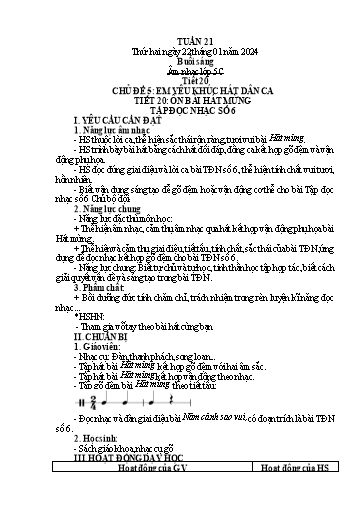 Giáo án Âm nhạc + Tiếng Việt + Kỹ năng sống Tiểu học - Tuần 21 - Năm học 2023-2024