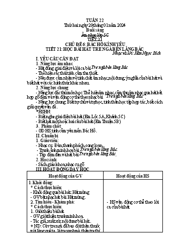 Giáo án Âm nhạc + Tiếng Việt + Kỹ năng sống Tiểu học - Tuần 22 - Năm học 2023-2024