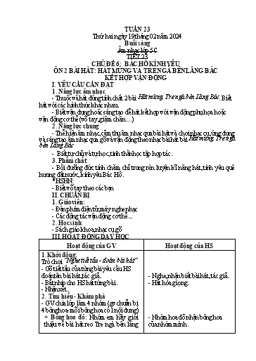 Giáo án Âm nhạc + Tiếng Việt + Kỹ năng sống Tiểu học - Tuần 23 - Năm học 2023-2024
