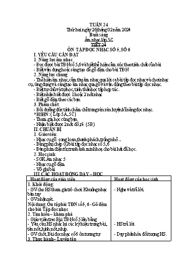 Giáo án Âm nhạc + Tiếng Việt + Kỹ năng sống Tiểu học - Tuần 24 - Năm học 2023-2024