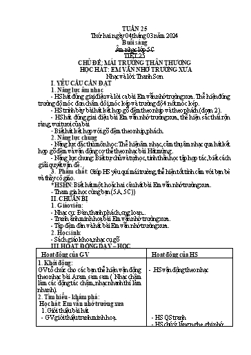 Giáo án Âm nhạc + Tiếng Việt + Kỹ năng sống Tiểu học - Tuần 25 - Năm học 2023-2024