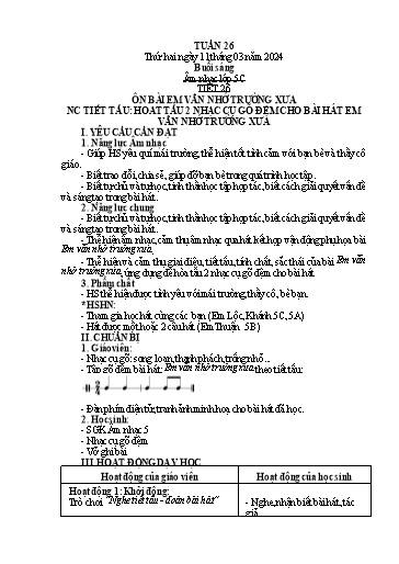Giáo án Âm nhạc + Tiếng Việt + Kỹ năng sống Tiểu học - Tuần 26 - Năm học 2023-2024